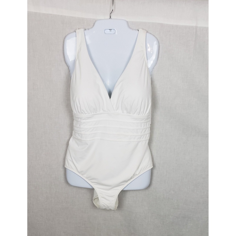 La Blanca Island Goddess White V-Neck Crisscross One Piece Swimsuit 20W Resort - Picture 3 of 11